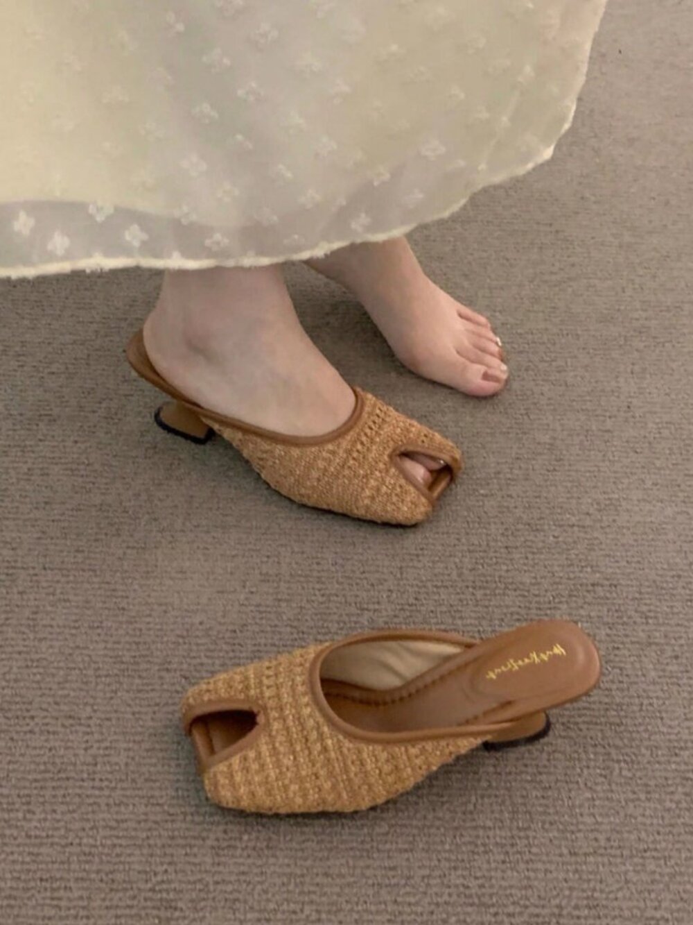 Brown Women's Woven Thick Heel open Toe Sandals - Picture 2 of 3